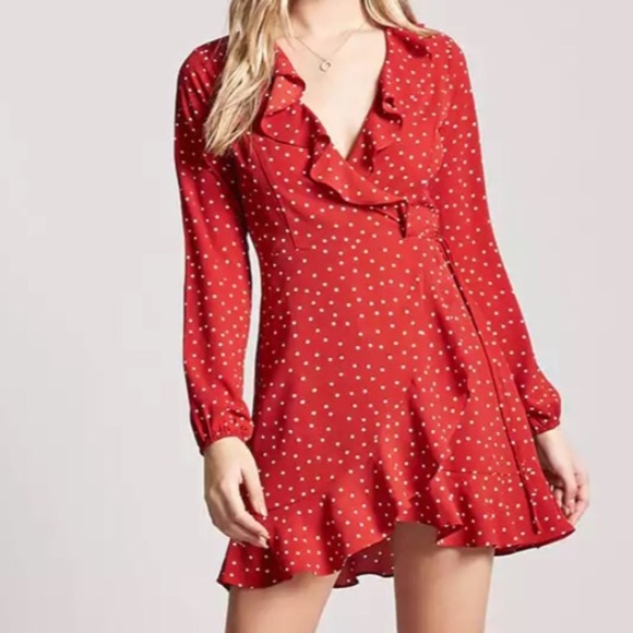 red dot wrap dress